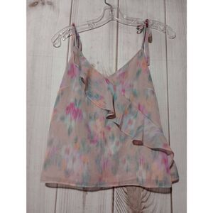 Steve Madden‎ Shirt Ladies Small Cropped Tank Adjustable Strap Chiffon Ruffle